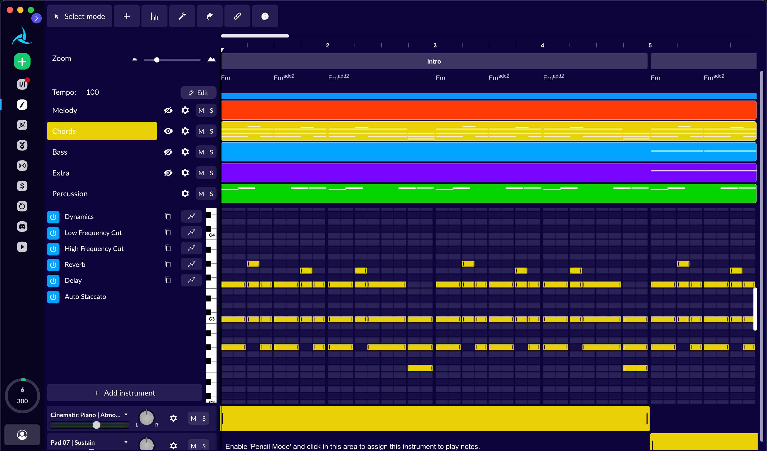 Create your own styles. Upload an audio or MIDI
                    influence. Edit your generated tracks. Download in any file
                    format.